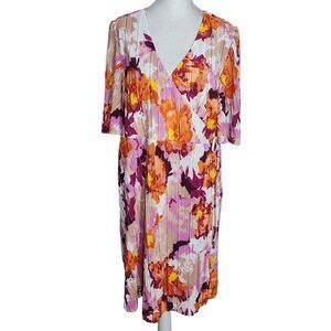 Destination Maternity Floral Print Pleated Wrap Dress Size Large Wedding Guest